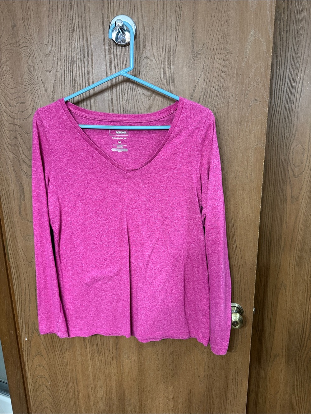 Sonoma Women's Long Sleeve V-Neck Top - Hot Pink